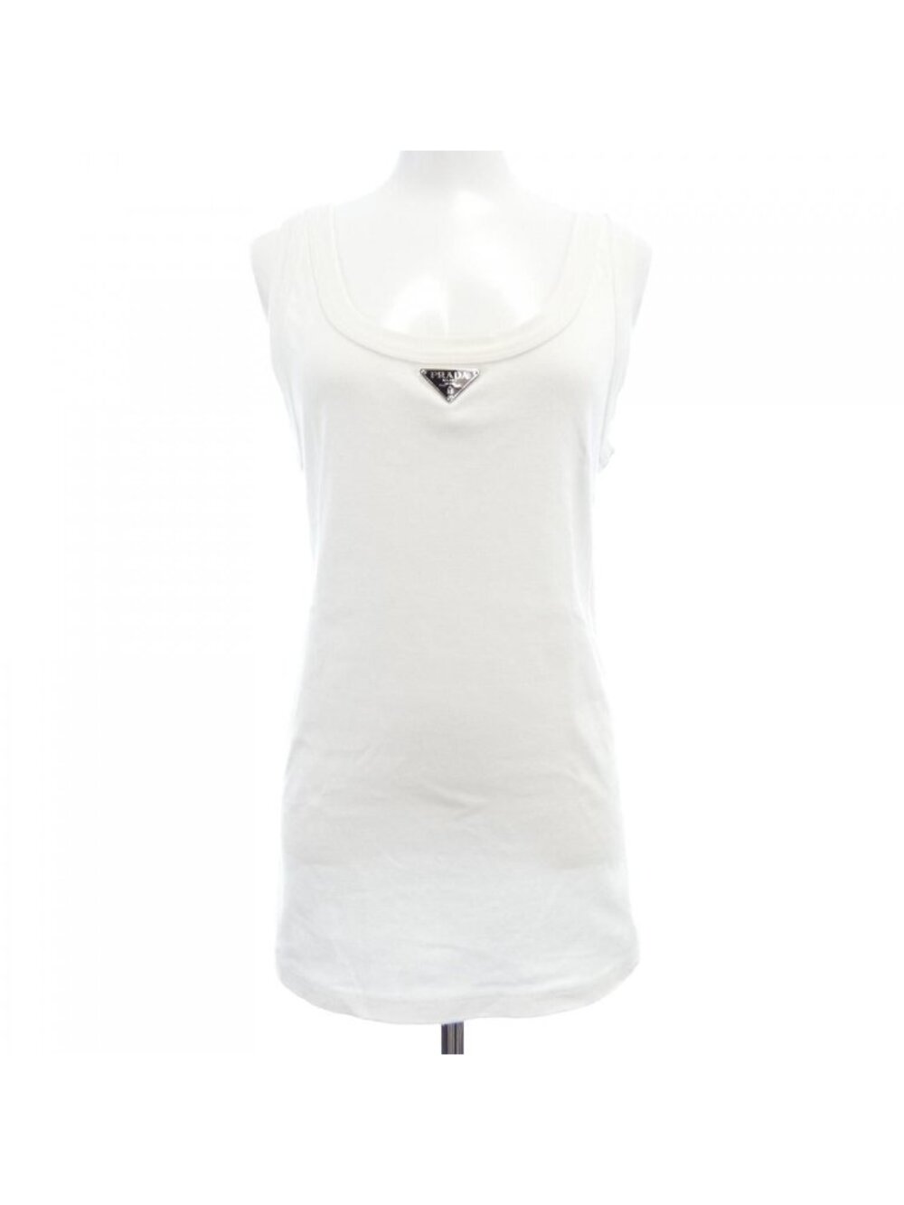 Prada Triangle Logo Rib Knit Jersey Tank Top Sweater